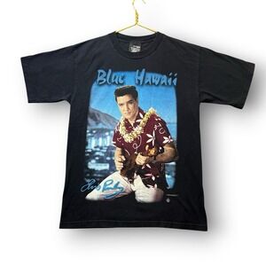 Vintage 1995 Elvis Presley Blue Hawaii T Shirt USA Made Trinity L Black Tee